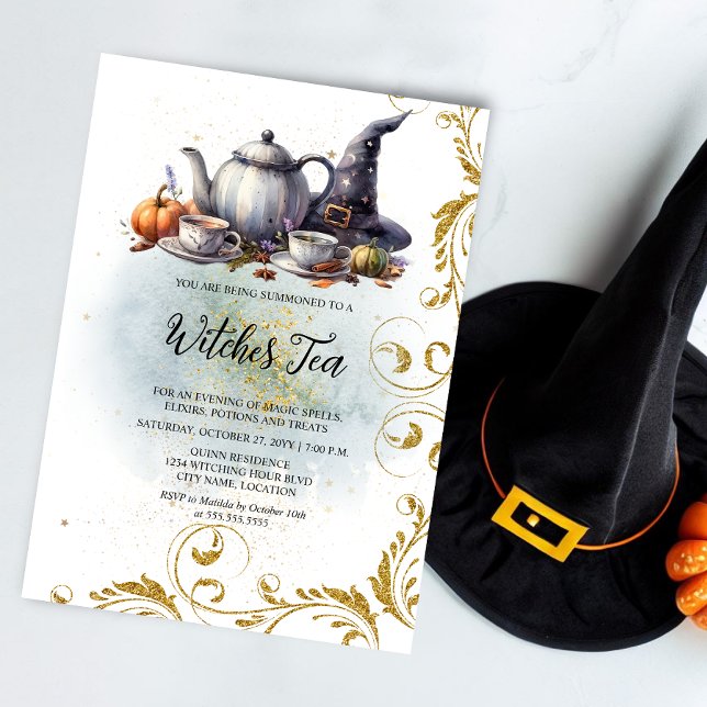 Hexentee Einladung (Invite your witch friends to a fun witches tea with this elegant invitation.)