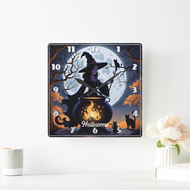 Hexentränke an einem Halloween-Abend Quadratische Wanduhr (Zuhause)