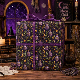 Hexentrankflasche Halbmond Dunkelviolett Geschenkpapier