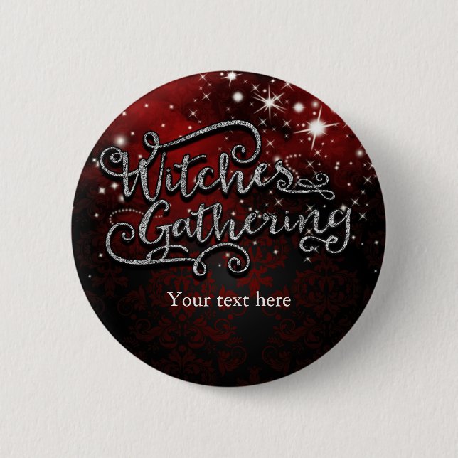 Hexentreffen Rot & Schwarz Damast Halloween Button (Vorderseite)