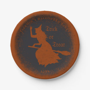 Hexentrick oder Treat Halloween Grunge Illustratio Pappteller