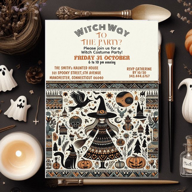 Hexenwald Bohemisches Halloween-KostümParty Einladung (Witch Way Nordic Bohemian Halloween Costume Party Invitation)