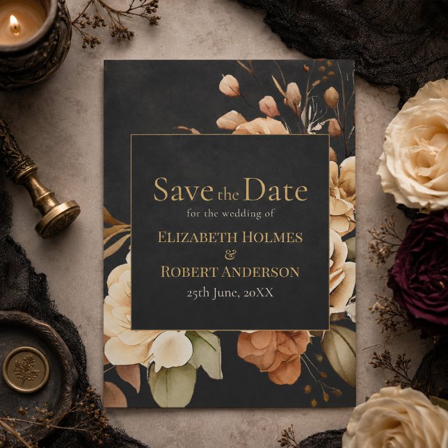 Hexenwald Schwarze Florale Save-the-Date-Karte Save The Date (Forest Witch Black Floral Save the Date)