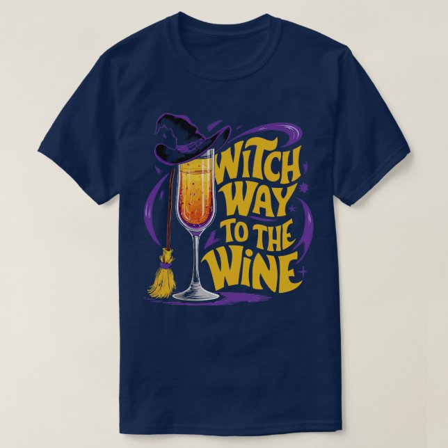 Hexenweg bis zum wine Funny Halloween Witch Hat Wi T-Shirt (Design vorne)