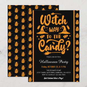 Hexenweg zur Candy-Halloween-Party Einladung