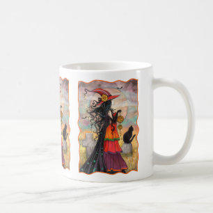 Hexenweih Halloween Hexe und Katzenfantasy Art Kaffeetasse