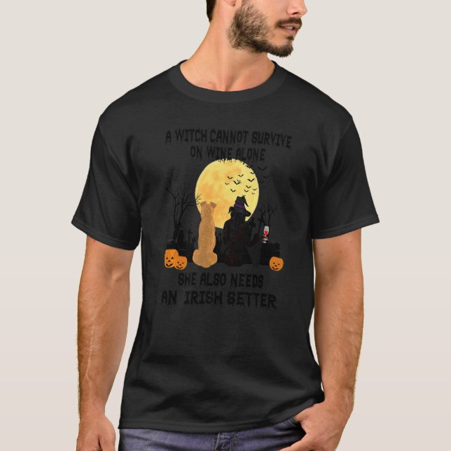 Hexenwein und Irischer Setter-Hundemutter Hallowee T-Shirt (Vorderseite)
