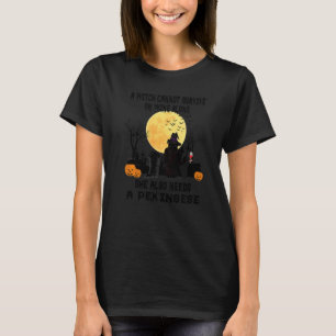 Hexenwein- und Pekineser-Hundemutter-Halloween-Kos T-Shirt