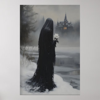 Hexenwitwe wacht am gefrorenen See Gothic Poster