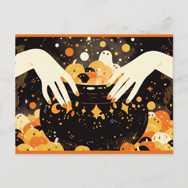 Hexenzauberei im Halloween-Kauldron Postkarte (Vorderseite)
