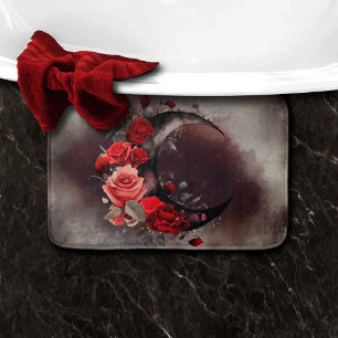 Hexerei   Crescent Moon mit gotischen Rote Rosen Badematte