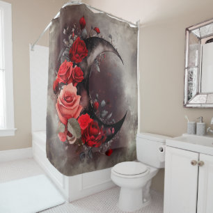 Hexerei Crescent Moon mit gotischen Rote Rosen Duschvorhang