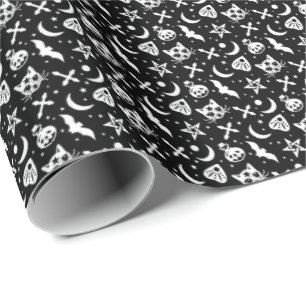Hexerei Gothic Hexen Katzen Pentagramme und Monde  Geschenkpapier