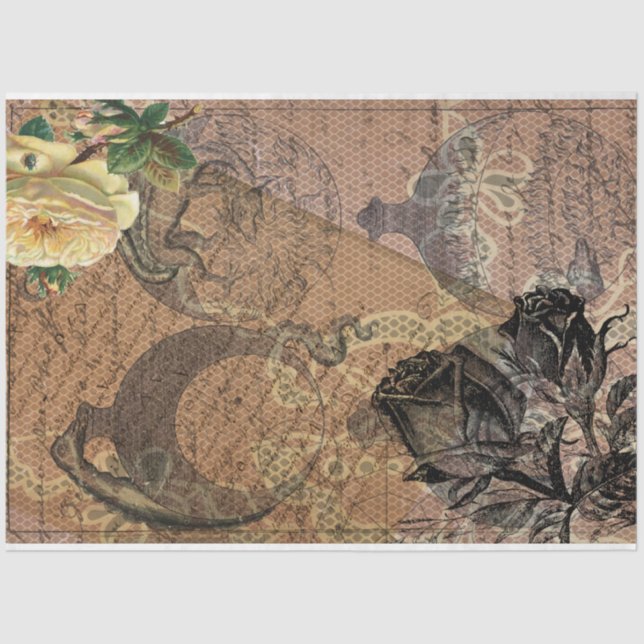 Hexerei Halloween Black Yellow Rose Ephemera Seidenpapier (Vorderseite)