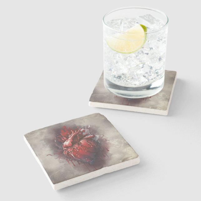 Hexerei | Herz mit Tropfen an Rotblutungen und Gol Steinuntersetzer (Seitenansicht)