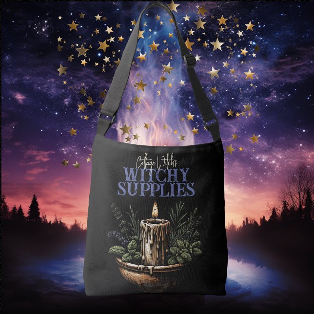 Hexerei liefert Black Candle Moon Crossbody Tasche (witchy witch goth crossbody bag tote bag candle magick spell crescent moon black pagan symbols )