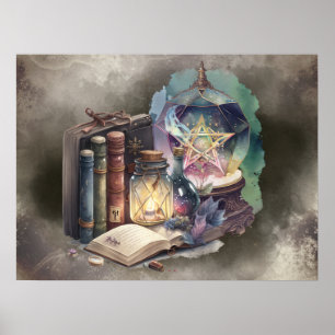 Hexerei   Pastel Spellbook Tomen und Kristallball Poster