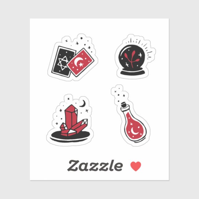 Hexerei-Symbole Schwarz und Rot Aufkleber (Blatt)