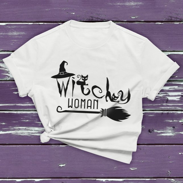 Hexerei Woman Black Cat Halloween Rotzunge Grafisc T-Shirt (Von Creator hochgeladen)