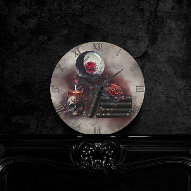 Hexerei | Zauberbücher und Kristallkugel Runde Wanduhr (Von Creator hochgeladen)