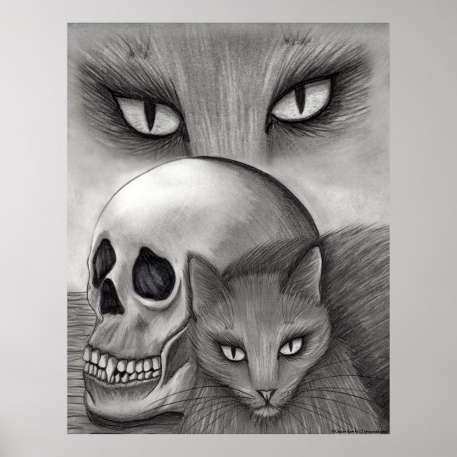 Hexe's Black Cat Skull Gothic Fantasy Cat Art Pri Poster (Vorne)