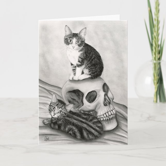 Hexe's Kittens Cat Skull Gothic Goth Fantasy Art Karte (Vorderseite)