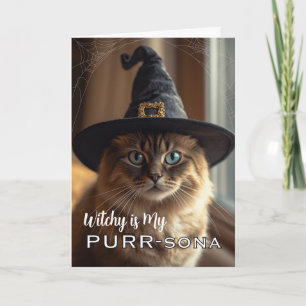 Hexige PURR-sona mit Halloween-Hexenkatze Karte
