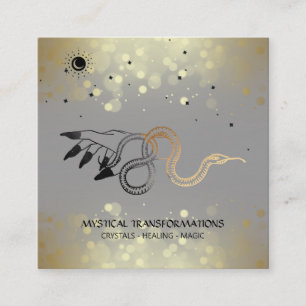 *~* Hexy Hand Gold Schlange Moon Magic Boho Grau   Quadratische Visitenkarte