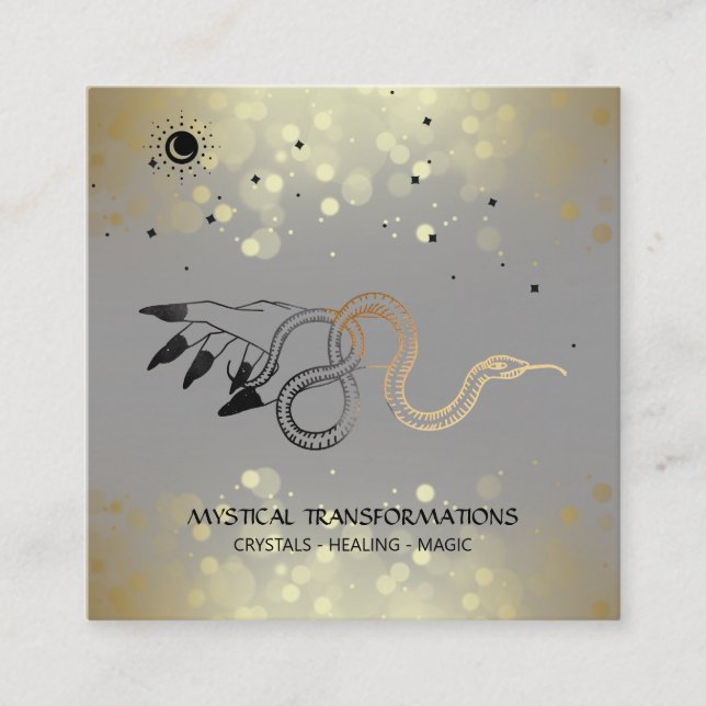 *~* Hexy Hand Gold Schlange Moon Magic Boho Grau   Quadratische Visitenkarte (Vorderseite)