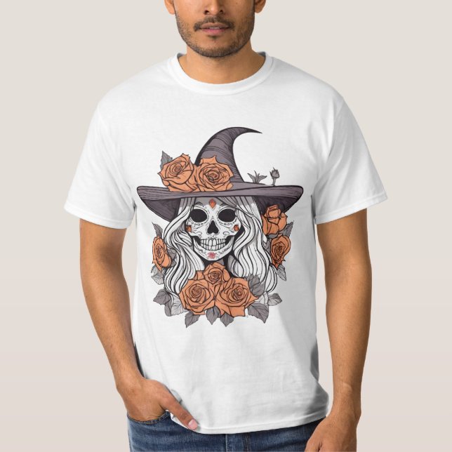 Hexy Sugar Skull mit Rose T-Shirt (Vorderseite)