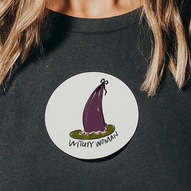 Hexy Woman Illustriert Lila Hexenhut Runder Aufkleber (Witchy Woman Illustrated Purple Witch Hat Classic Round Sticker)
