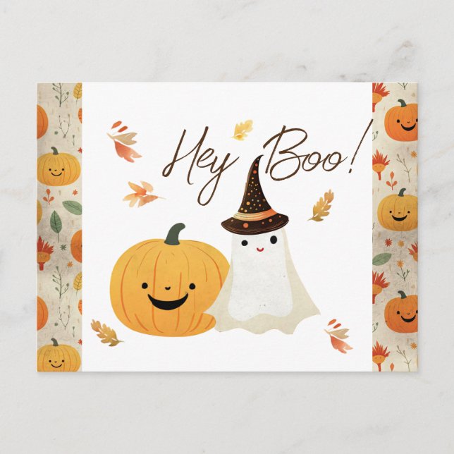 Hey Baby Boo Fall Baby Dusche Postkarte (Vorderseite)
