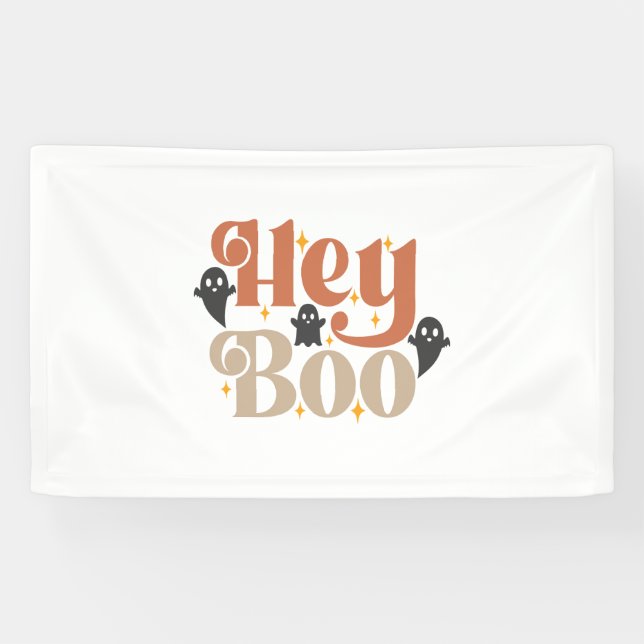 Hey Boo Boho Halloween Hey Boo Ghost Banner (Horizontal)