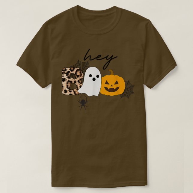 Hey Boo Funny Halloween Pumpkin Ghost Spooky Leopa T-Shirt (Design vorne)