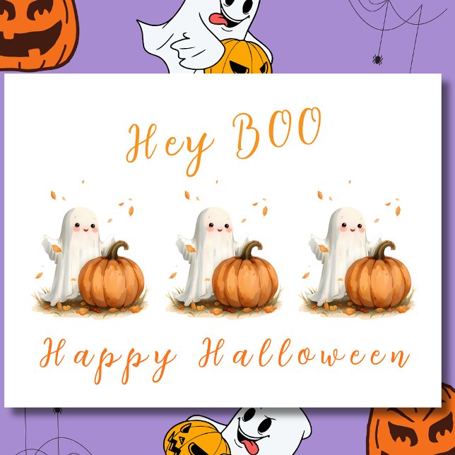 Hey BOO Geist Kürbis Halloween Postkarte (Von Creator hochgeladen)
