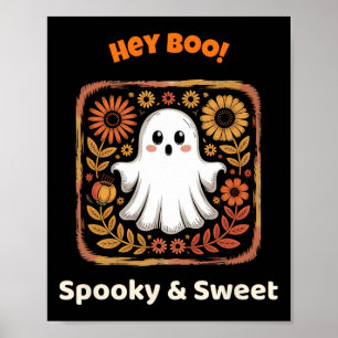 Hey Boo Geist Retro Halloween Gruselig Süß Oktober Poster