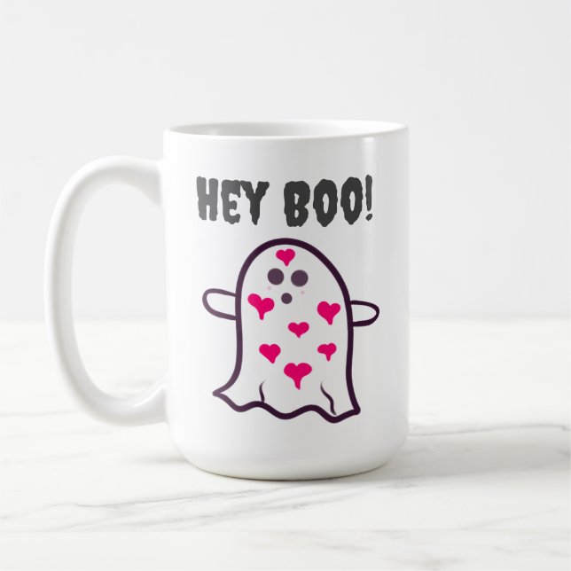 Hey Boo! Ghost Covered in den Herzen Kaffeetasse (Links)