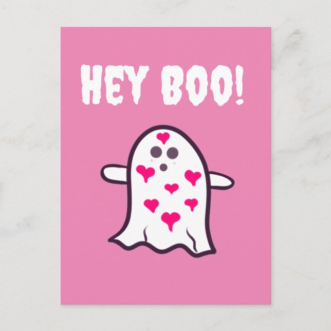 Hey Boo! Ghost Covered in den Herzen Postkarte (Vorderseite)