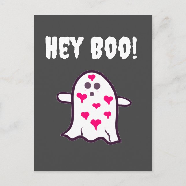 Hey Boo! Ghost Covered in den Herzen Postkarte (Vorderseite)