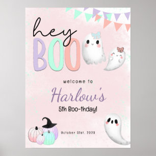 Hey Boo Ghost Pastel Halloween Geburtstag Willkomm Poster