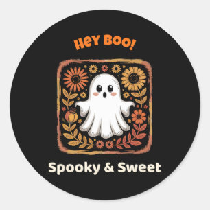 Hey Boo Ghost Retro Halloween Spooky Niedlichen Ok Runder Aufkleber