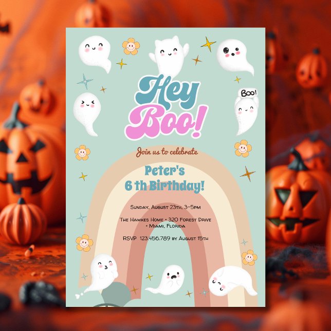 Hey Boo goovy halloween Retro-Kindergeburtstag Einladung (Von Creator hochgeladen)