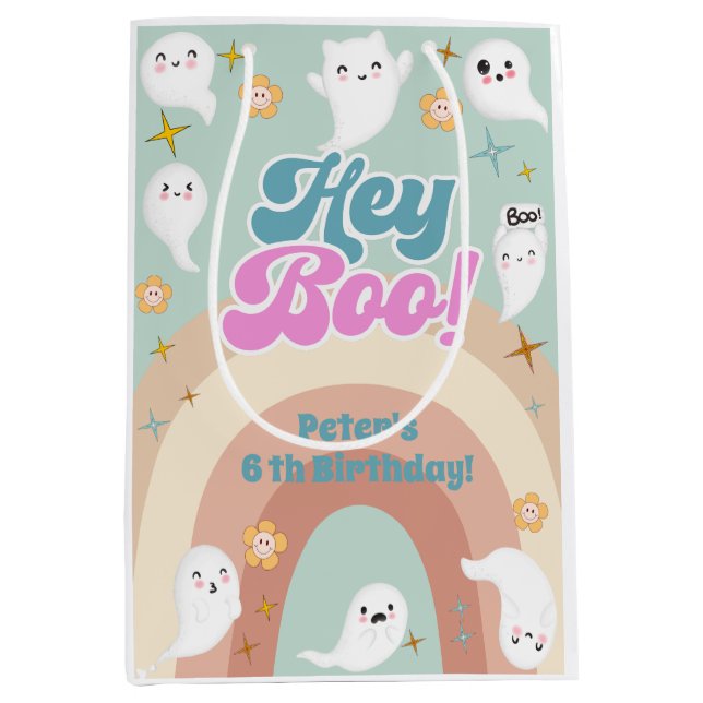 Hey Boo goovy halloween Retro-Kindergeburtstag Mittlere Geschenktüte (Vorderseite)
