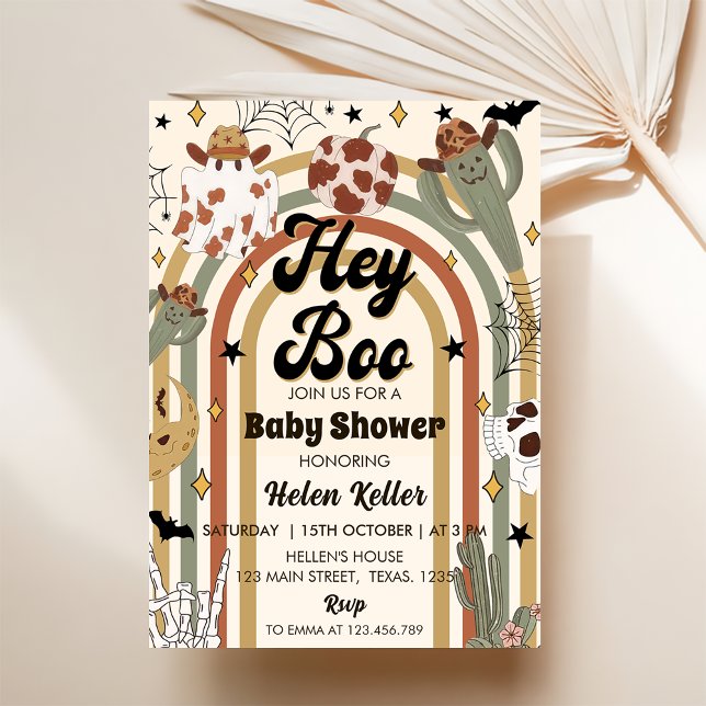 Hey Boo! Groovy Cactus Halloween Baby Shower Einladung (Von Creator hochgeladen)