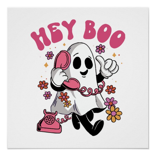 Hey Boo - Groovy Ghost Halloween Poster (Vorderseite)
