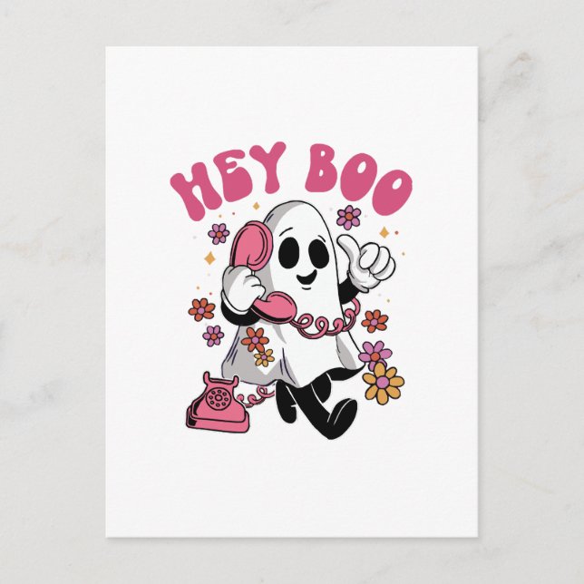 Hey Boo - Groovy Ghost Halloween Postkarte (Vorderseite)