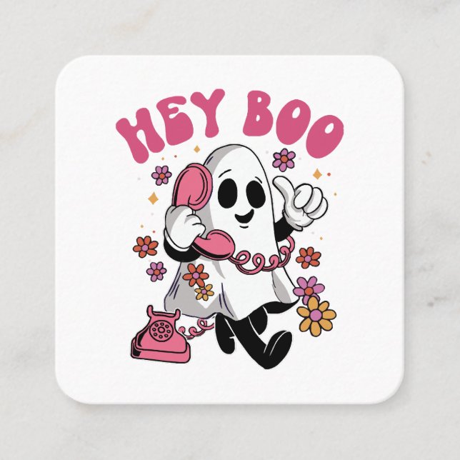 Hey Boo - Groovy Ghost Halloween Quadratische Visitenkarte (Vorderseite)