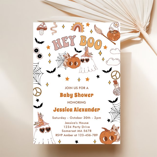 Hey Boo Groovy Halloween Cute Ghost Baby Shower Einladung (Von Creator hochgeladen)