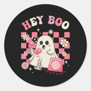 Hey Boo Groovy Niedlich Ghost Funny Halloween Wome Runder Aufkleber