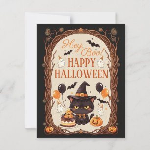 Hey Boo Gruselige Süße Schwarze Katze Hexe Hallowe Mitteilungskarte